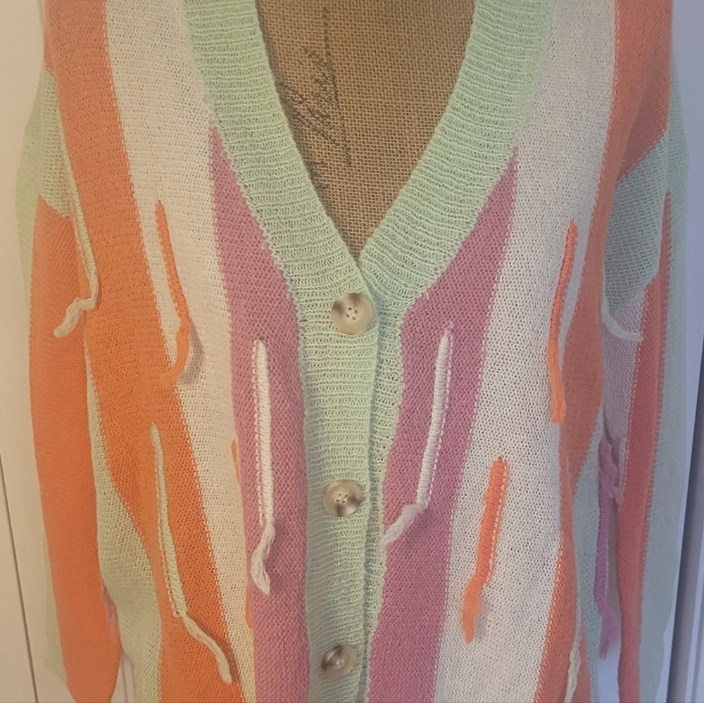 ADORA Pastel Cardigan w/Threaded Fringe Details, EUC, S - Spring Vibes🌞💜🩷💚🧡